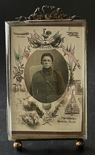 Cadre Porte-photo XIX laiton ruban noué  portrait de poilu dessins patriotiques
