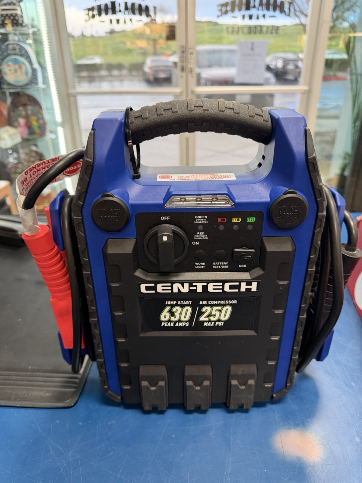 Cen-Tech Portable 4-in-1 Jump Start Power Pack with Light Air Compressor