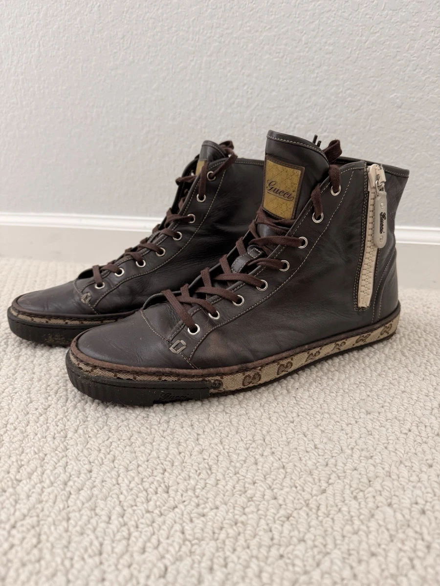 NIB Gucci GG Lace-Up Boots 9 US 9.5 Brown Leather Yellow Insert Side Zip $1600 Gucci | Shoes | Gucci Leather Laceup Mountain Boots Mens 95  main image 4