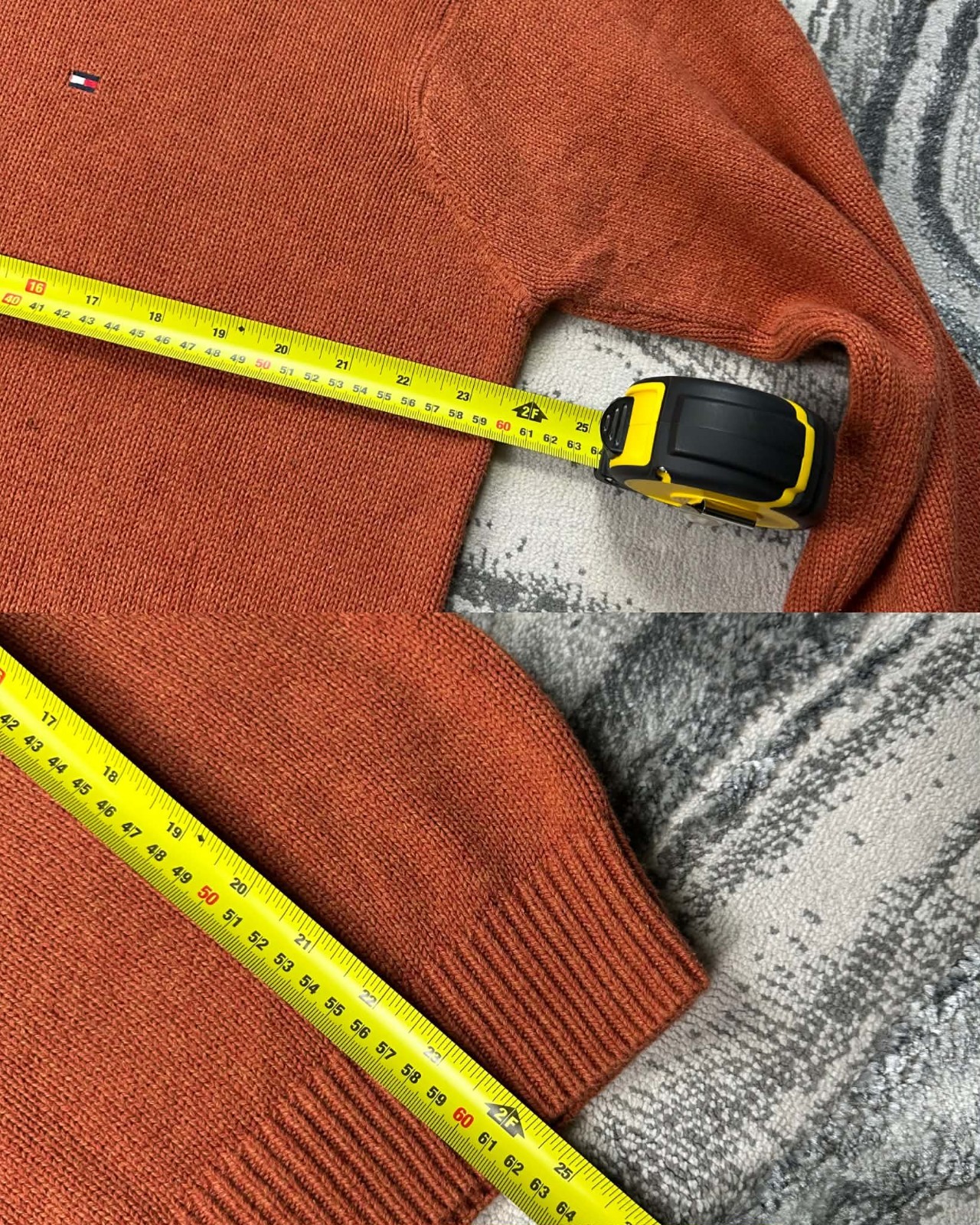 VTG Tommy Hilfiger 2000s Y2K Orange Oversized Medium Crew Neck Knitted Jumper image 7