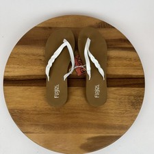 New NWT Womens Flojos Serenity White Braided Thong Flip Flops Sandals Size 8 M