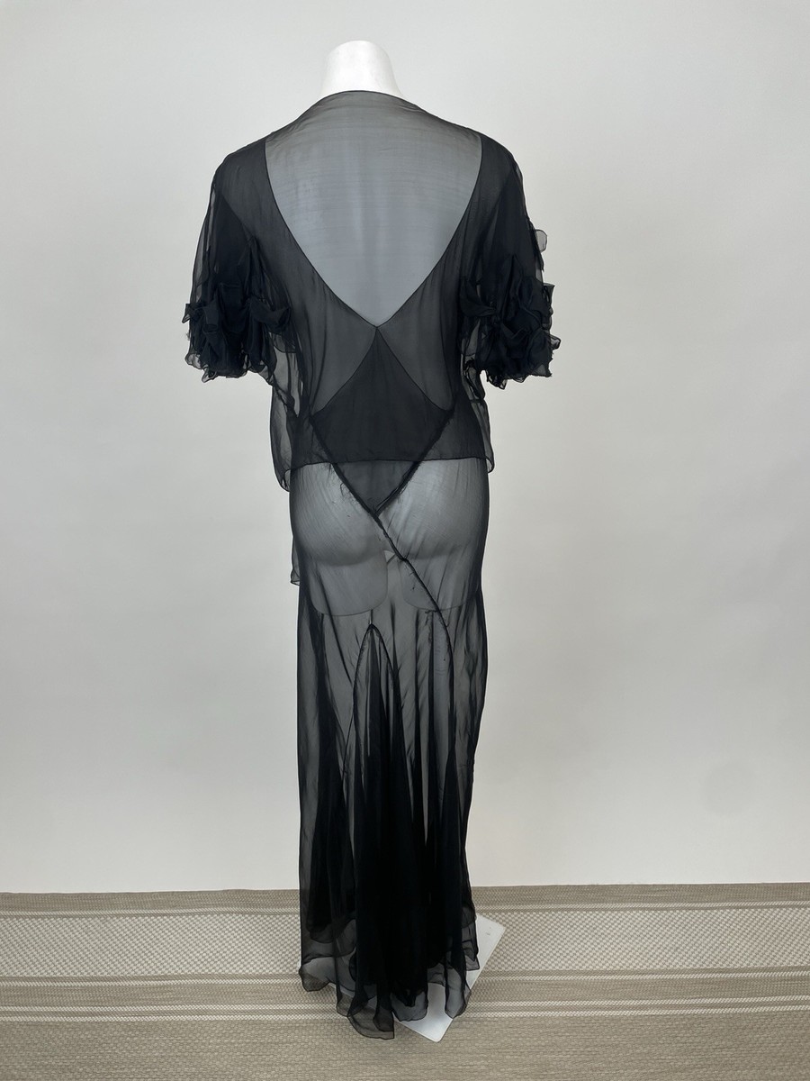 Vintage 1920s 1930s Bias Black Silk Chiffon Full Length Gown Dress and  Jacket | eBay