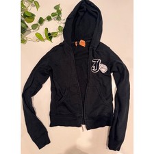 Vintage Juicy Couture Black Zip Hoodie J Heart Logo Y2K Size S Read