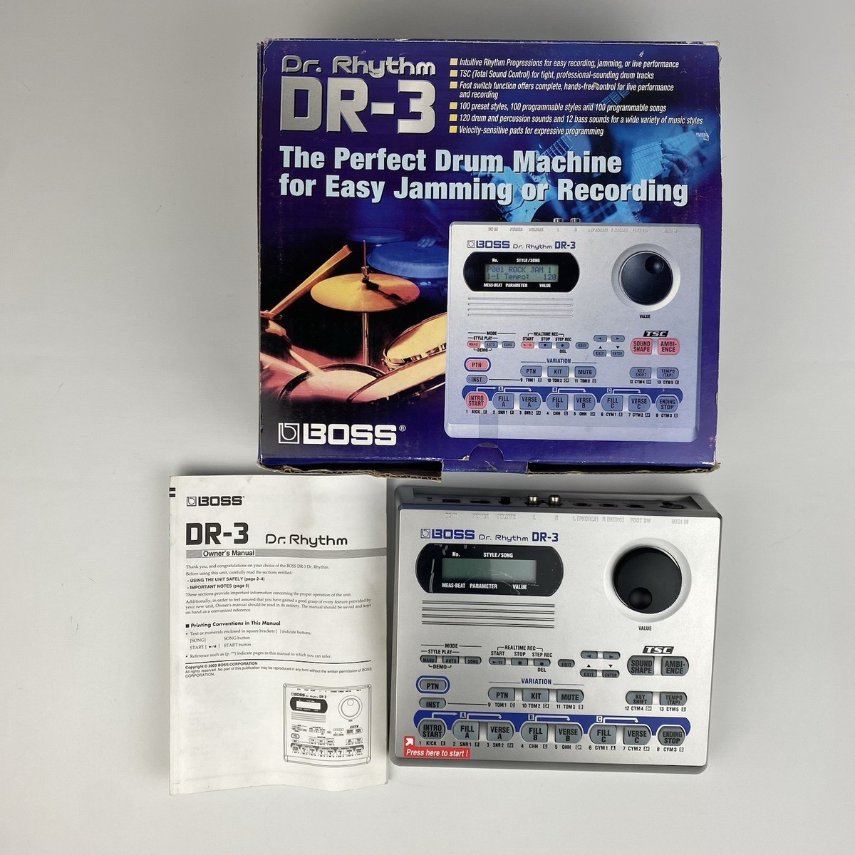 Boss Dr. Rhythm DR-3 Drum Machine Tested Works With Box Boss Dr. Rhythm DR-3 Drum Machine Tested Works With Box