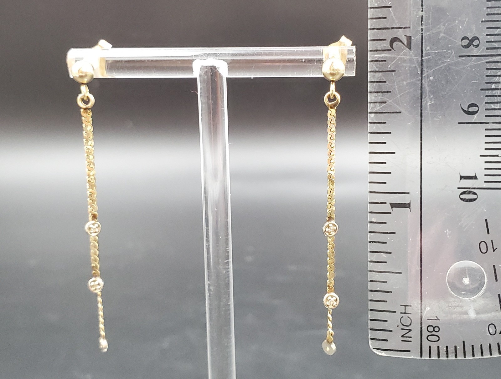 Diamond set 14K Solid Yellow Gold Dangle/Drop Sty… - image 6