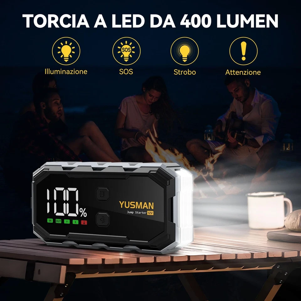 YUSMAN Booster Avviamento 7000A Portatile Avviatore di Batteria Auto 12V (fino a - Immagine 3 di 4