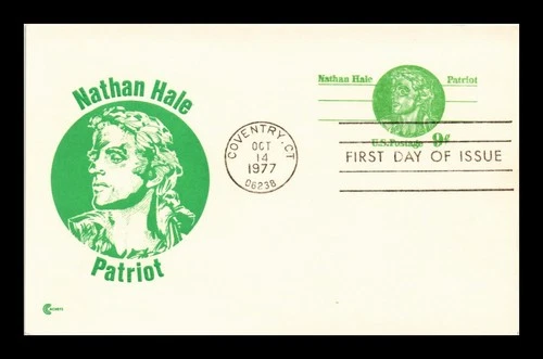 DR JIM STAMPS US FIRST DAY CARD WITH REPLY NATHAN HALE PATRIOT COVER CRAFT