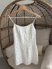 Intimately Free People White Eyelet Mini Dress Floral Embroidery Cotton Small