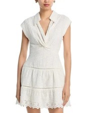 NEW Alice + Olivia Mila Off White Eyelet V-Neck Mini Dress Sz 0 NWT $440
