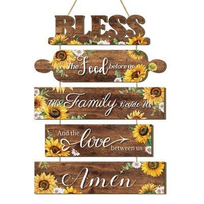 Sunflower Kitchen Wall Decor Bless The Food Before Us Sign Farmhouse Wooden S...