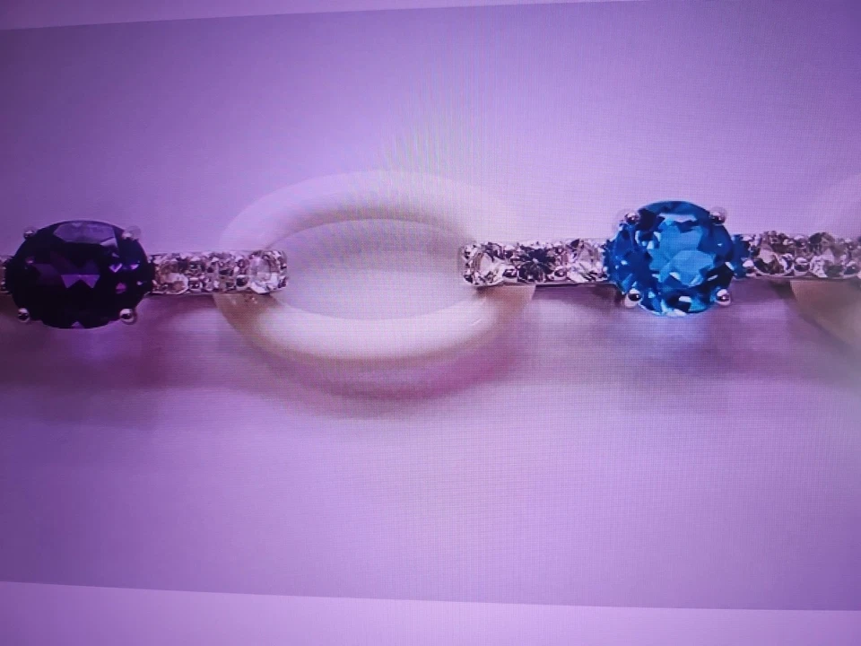 Designer Silver 925 White Agate Links Blue Topaz,  AMETHYST 18.5" Necklace NWOT  - Image 3 of 4