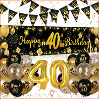 Deko 40. Geburtstag Schwarz Gold Luftballons Banner Girlande Folienballon