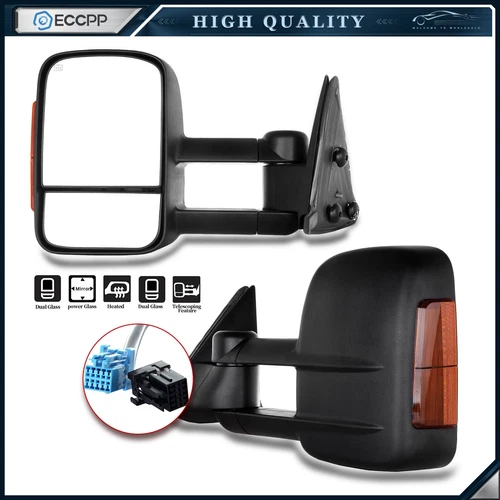 Pair Power Heated LED Signal Tow Mirrors For 03-07 Chevy Silverado GMC Sierra