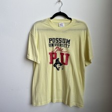 Vintage 80s Possum University Old PU Pale Yellow Thin T-shirt Size M Tag XL USA