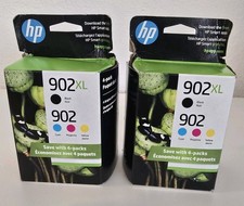 Lot of 2 NEW SEALED Genuine HP 902XL Black and Color 4PK Ink Cartridges - 2027