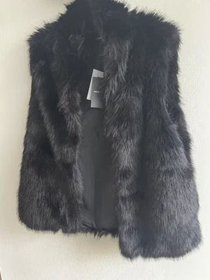 Adrienne Landau Onyx Black Faux Fur Vest Size Large Jacket New - Image 1 of 4