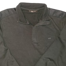 Michael Kors Pullover Mens Large Black Quarter Zip Sweater MK Logo Cotton Blend