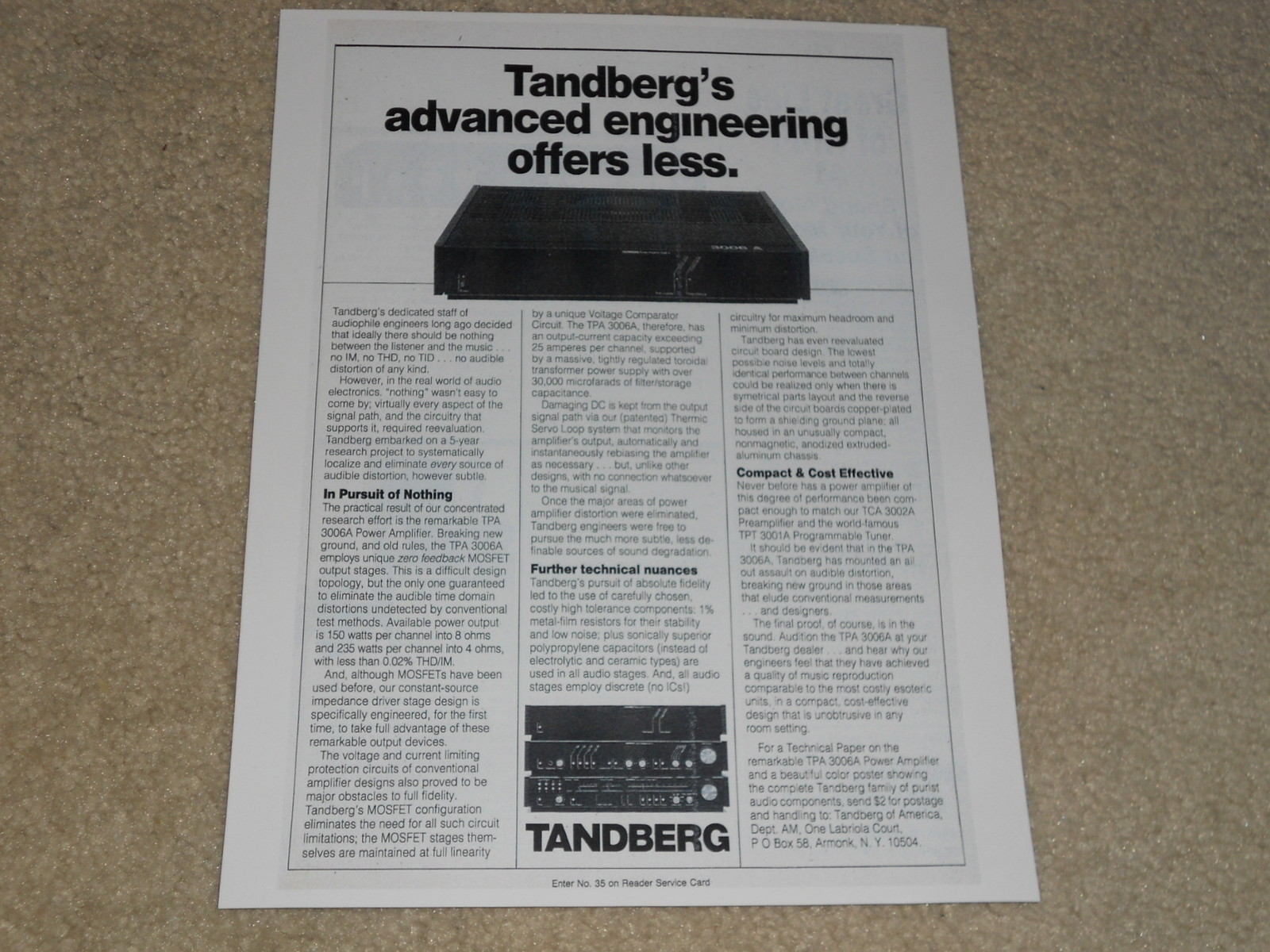 Tandberg 3006 A Power Amplifier Ad, 1984, Article, Rare Ad!