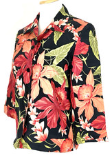 Silk Land Womans Size S Small Blazer Silk Vintage Floral 3/4 Sleeves Classic 80s