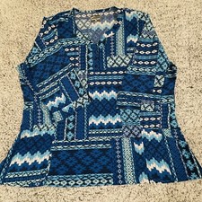 Buttersoft Uniform Scrubs Medical Top Unisex Sz 3x Blue Geometric Dual Pockets