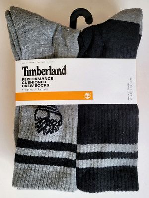 Timberland Men's Performance Cushioned Crew Socks 5 Pack Large 9-12 Black Grey