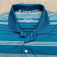 Brooks Brothers Golf Polo Shirt Mens Large Blue Striped Performance 100166373