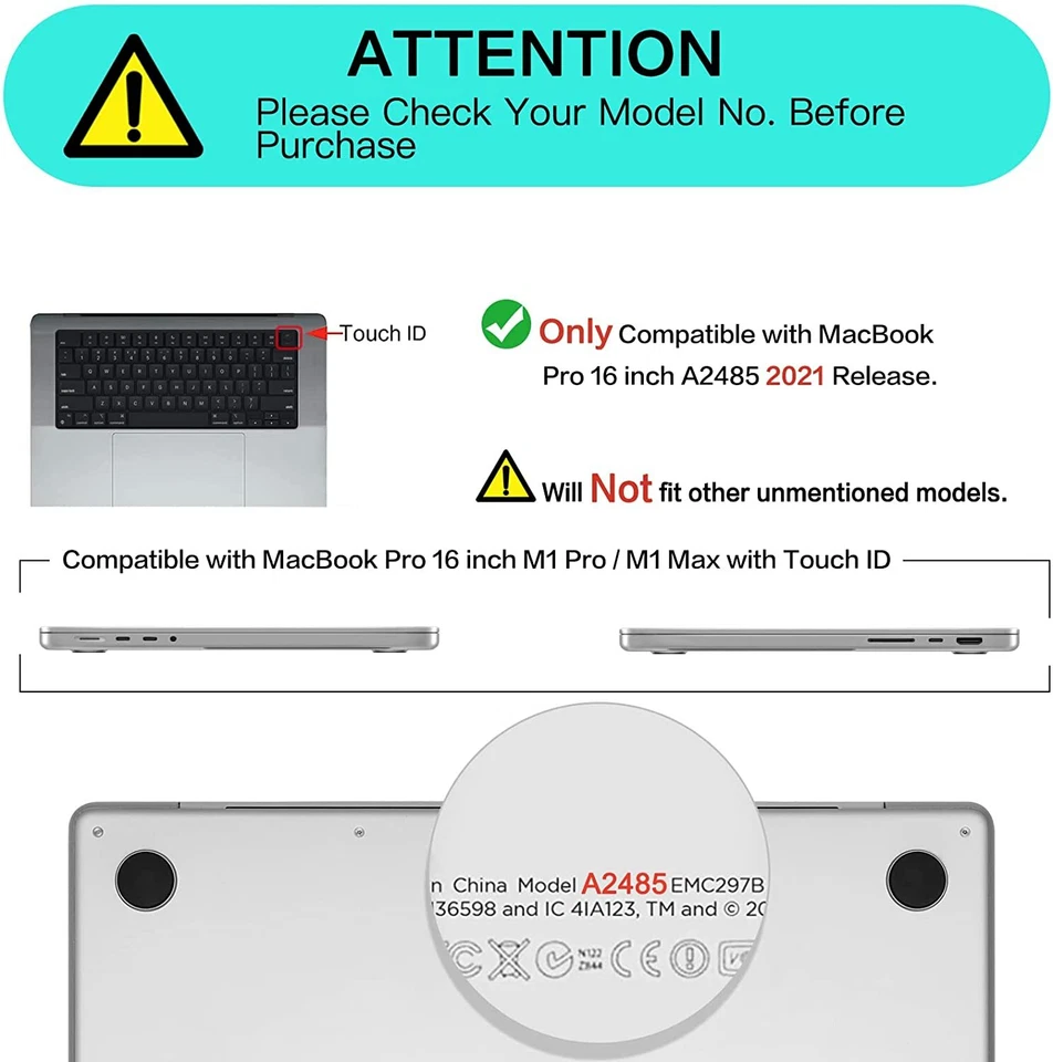 Capa dura para MacBook Pro 14 polegadas M1 A2442 2021 2022 Pro 16 capas A2485 - Imagem 3 de 4
