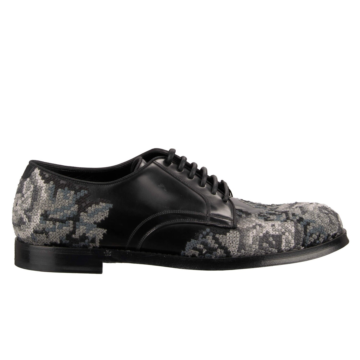 DOLCE & GABBANA Baroque Style Embroidered Derby Shoes Black Gray