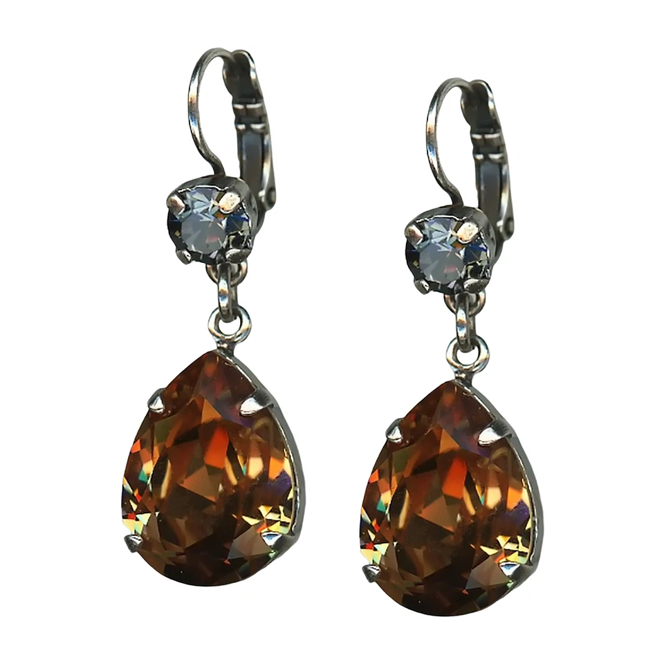 Pendientes Mariana Elegantes Topacio Ahumado y Plata Noche Cristales Austriacos De Colección... Foto 3 de 3