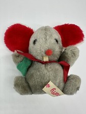 VTG 7" Russ Berrie STUFFY Christmas Mouse Plush Stuffed Animal Red Gray
