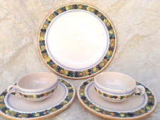 DELLA ROBBIA / DELLA NOVA, VINTAGE HAND PAINTED MAJOLICA 5PC SET, MADE IN ITALY