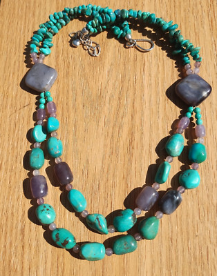 Jay King DTR mine finds Turquoise purple stone 2 strand necklace 925 Sterling