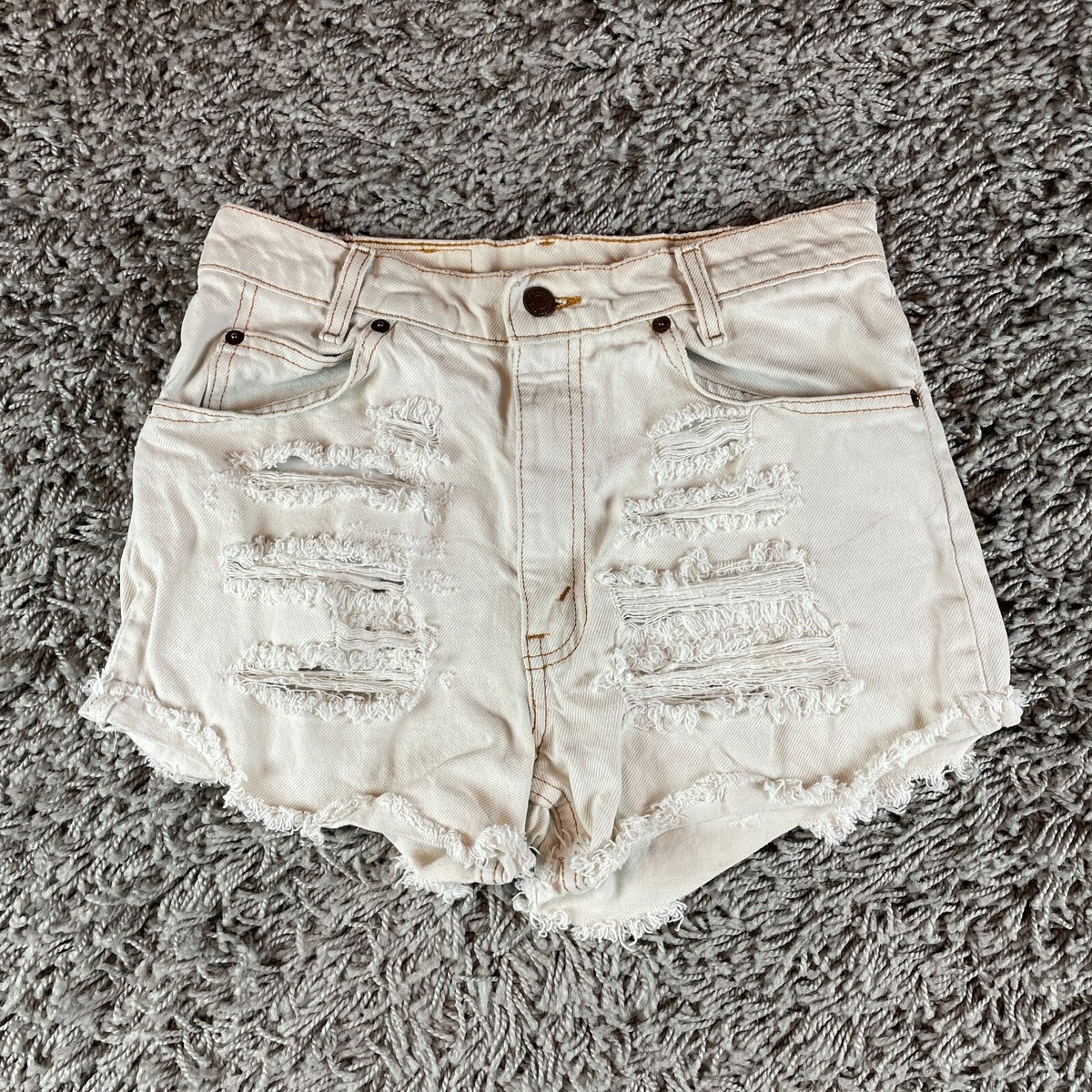 Vintage Levis Jean Shorts Womens 30 Orange Tab Cut Off Denim 90s USA White  Logo