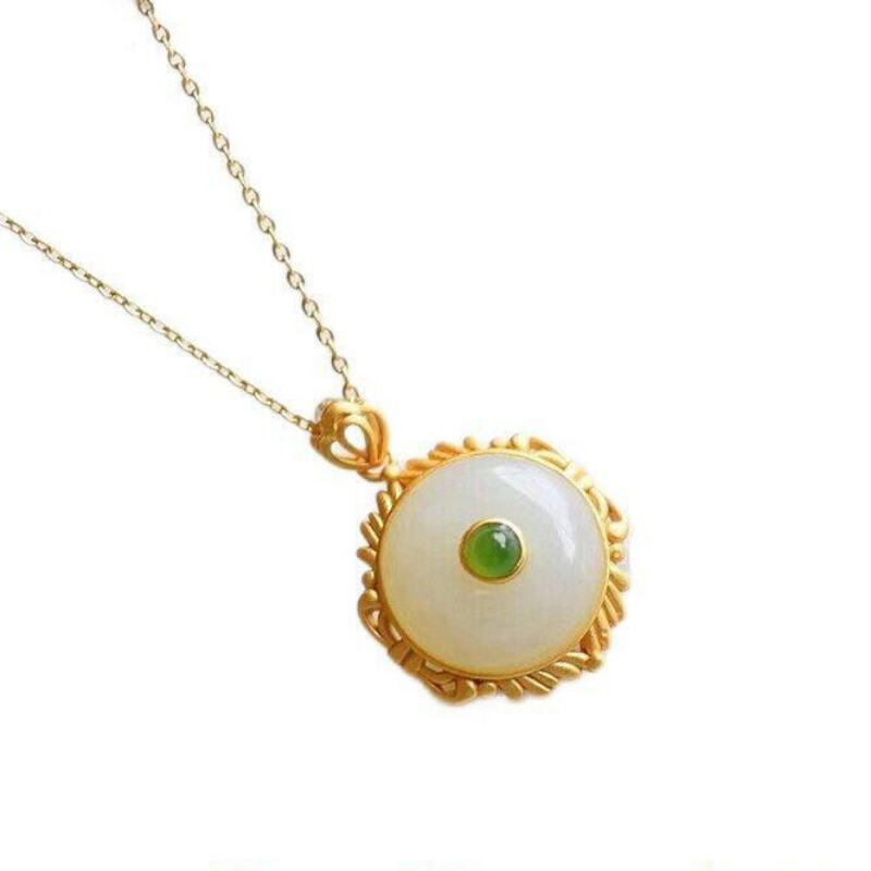 White Jade Donut Pendant Necklace Natural Chalcedony Charm Jewelry Gift