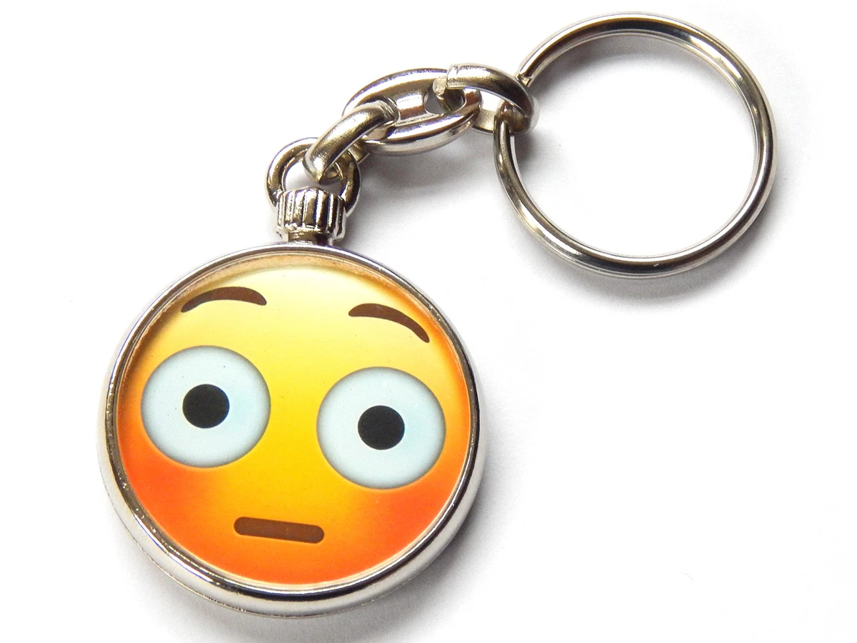 EMOJI FACE FLUSHED Emoticon Quality Chrome Keyring Picture Both