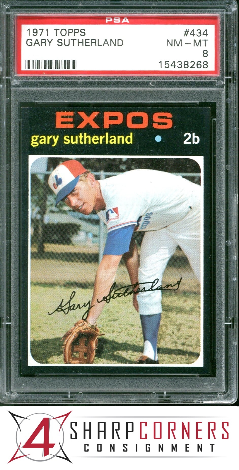 1971 TOPPS #434 GARY SUTHERLAND EXPOS PSA 8 SET BREAK