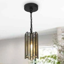 LNC Hemera 1-Light Modern Drum Pendant Light w/Plated Mercury Glass&Black Chain