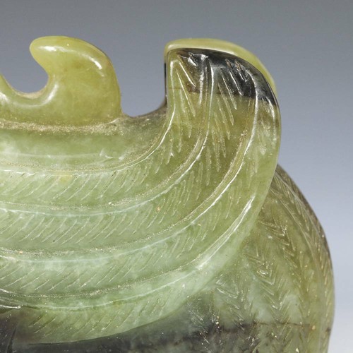 BASCULE EN JADE NÉPHRITE CHINOISE PHÉNIX SYMBOLE DE BON AUGURE BOUDDHISME CHINE XXe siècle - Photo 7/9