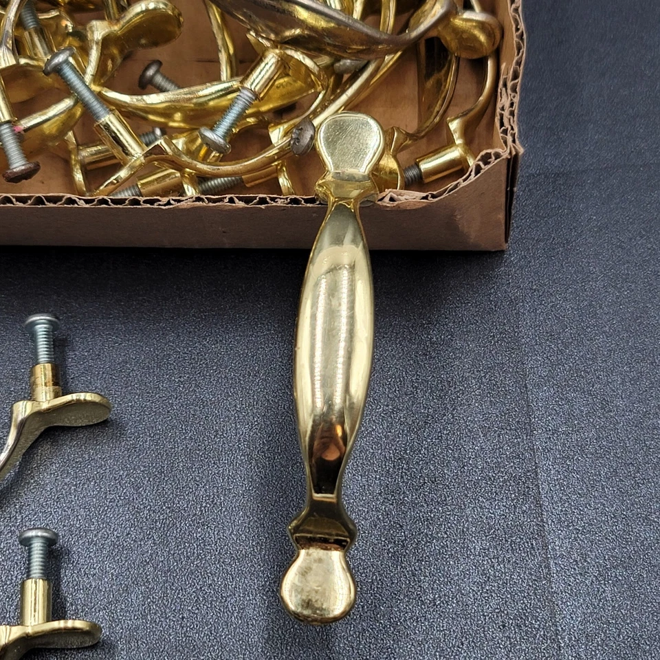 Vtg Drawer Cabinet Pulls Brass Plated Lot of 32 Gold tone Hardware Included - Image 2 of 4
