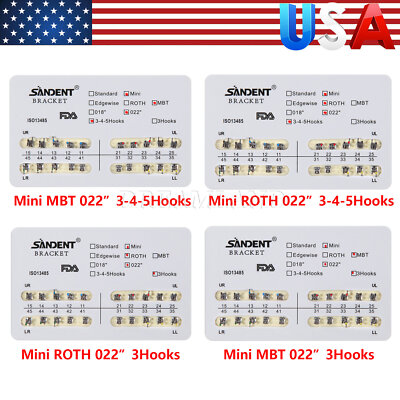 10 Packs Dental Orthodontic Brackets Braces Mini Roth MBT Slot.022 3-4-5 Hooks S