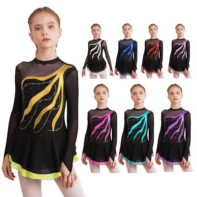 DE Kinder Mädchen Strass Eislaufkleid Ballett Tanz Tutu Rock Gymnastik Leotard