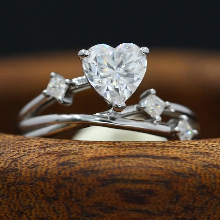 1ct Heart Cut Moissanite Engagement Ring Wedding Band Women 925