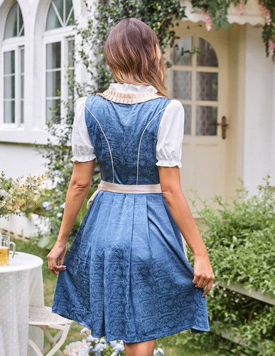 Women Dirndl Dress Traditional Bavarian Oktoberfest Costumes for Halloween Bl... - Picture 5 of 6