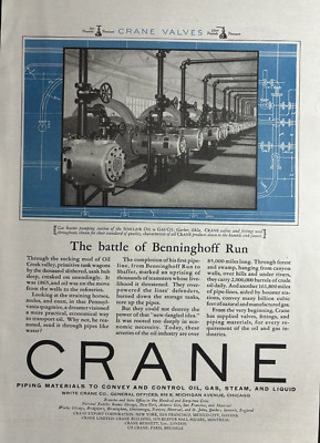 1927 Crane Valves Sinclair Gas & Oil Garber Okla Benninghoff Run VTG Print Ad