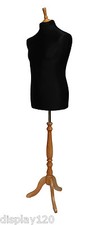 DELUXE MALE Dressmakers Dummy Mannequin Tailors BLACK Bust BEECH Stand 