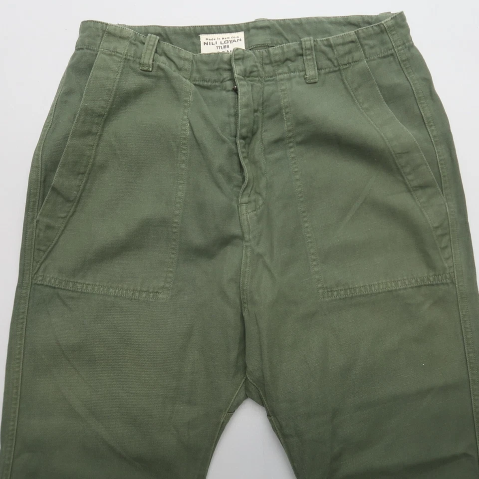 Pantalones Luna Nili Lotan para mujer talla 2 verde entrepierna caída mezcla de lino Foto 3 de 4