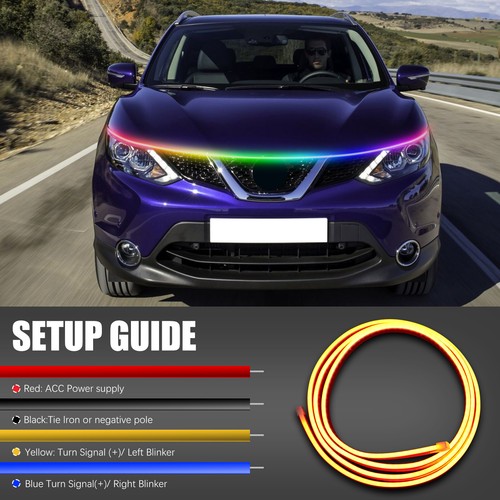 For GMC Sierra 1500 95" Car Hood Light Exterior RGB LED Strip Day Running Lights - Picture 12 of 21