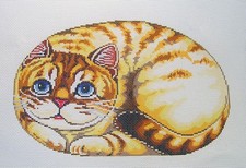 Yellow Tiger Stripes Cat Pillow or Framed handpainted Needlepoint Canvas 13m LEE
