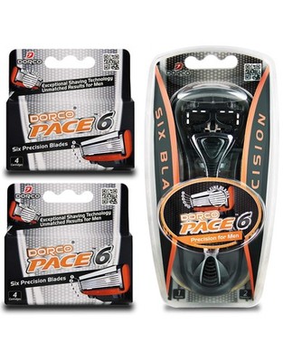 Dorco Pace 6  Six Blade Razor Blade System  Value Pack 10 Pack + 1 Handle