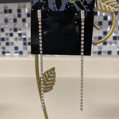 Vintage Fun Dangle 90s  Long Single Strand Rhinestone Earrings Etage